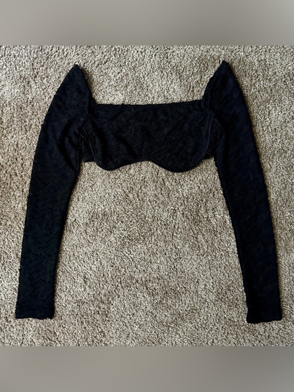Black Long-Sleeve Cropped Bustier Dress Top